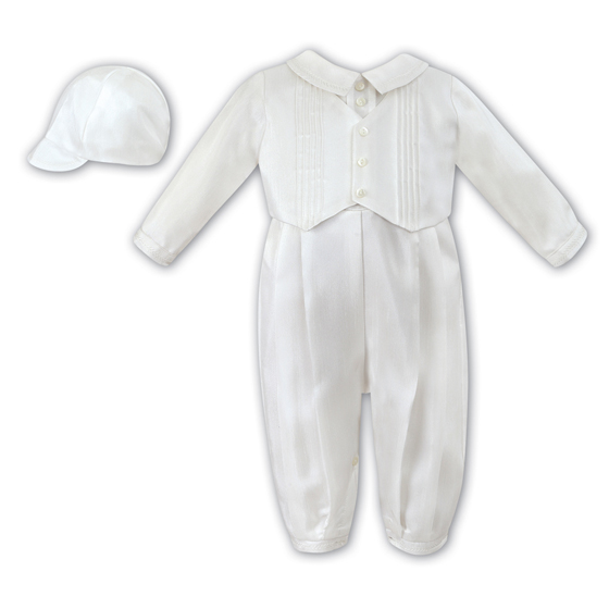 Sarah Louise Boys Christening Romper & Hat 2217